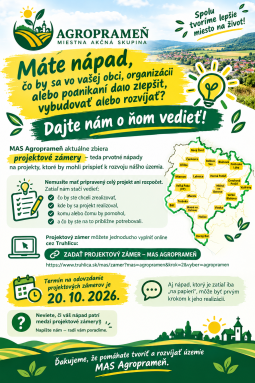 MAS Agroprameň vyzýva k zasielaniu projektových zámerov do 20.10.2026